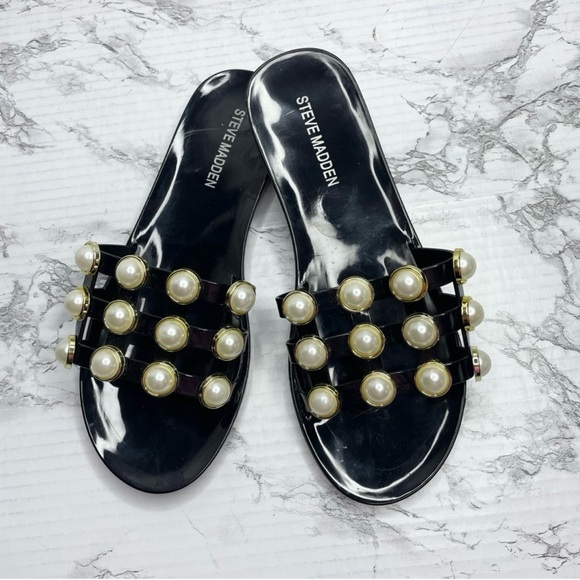 Steve Madden Shoes - *STEVE MADDEN* Black Jelly Faux Pearl Slide Sandals